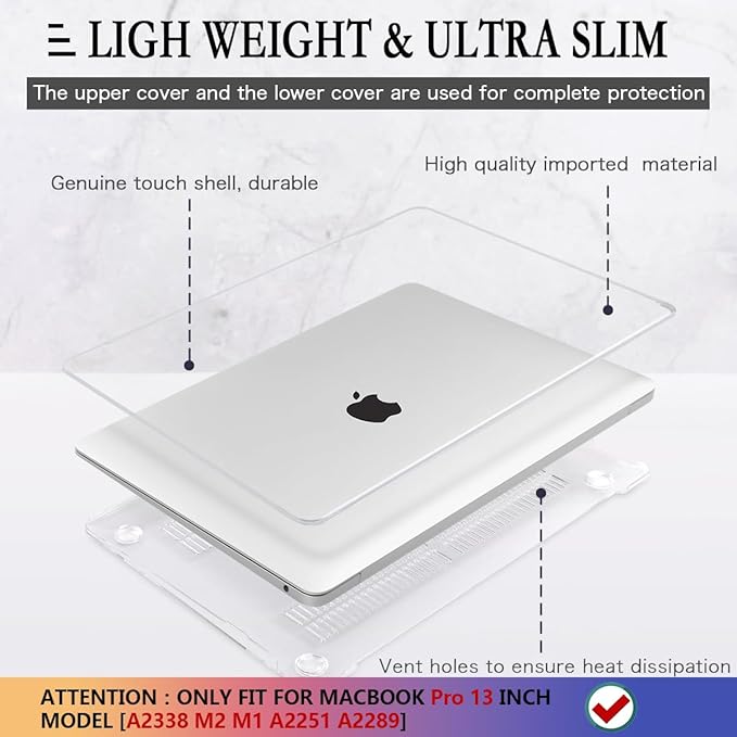 CISSOOK Compatible with MacBook Pro 13 Inch Case Clear M2 M1 A2338 A2251 A2289 2025-2020 Release, Crystal Clear Hard Shell Case with Keyboard Cover for MacBook Pro 13 with Touch Bar -Transparent