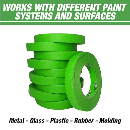 LAUCO DINOGREN High Performance Masking Tape for Car Paint, Heat & Water Resistant, Multi-Purpose Green (0.75 in (6 Rolls))