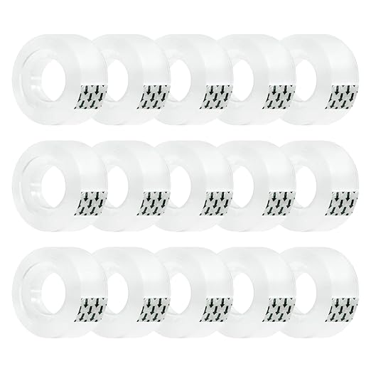15 Rolls Transparent Clear Tape Refills for Dispenser, Sturdy Tape(Not Easily Tear), 0.7 Inch, 27.3 Yard, Perfect for Office, Home, School