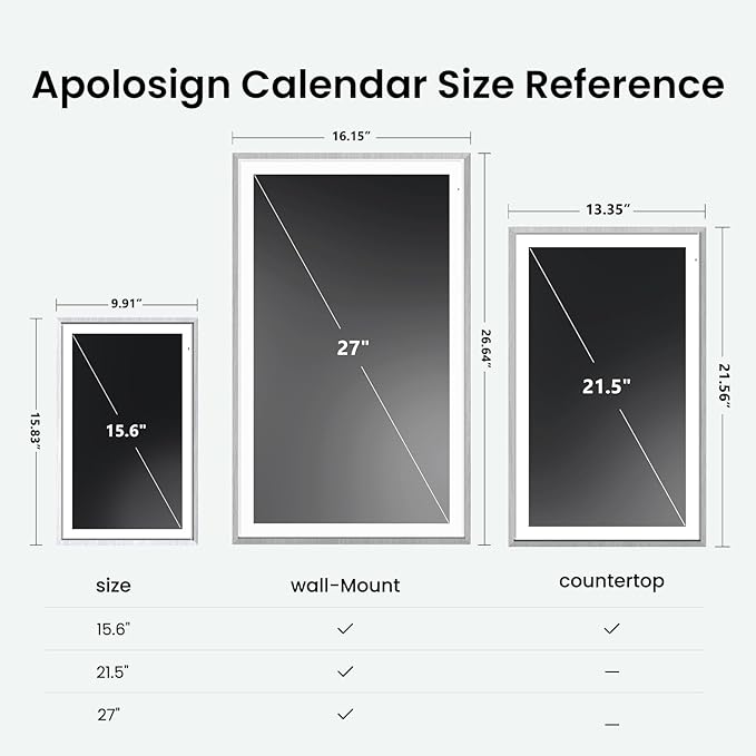 ApoloSign 27" Digital Calendar: Dual Mode Calendars with Google Play & Multi-calendar Sync, Electronic Planner & Chore Chart, Smart Touchscreen, Interactive Display for Family Schedule(Gray, 27-inch)