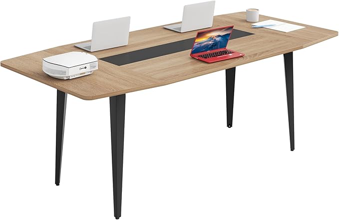 Tribesigns 6FT Conference Table, 70.86L x 35.43W x 29.52H Inches Boat Shaped Meeting Table, Modern Seminar Table for Office Meeting Conference Room (Light Wood Grain, 6ft)