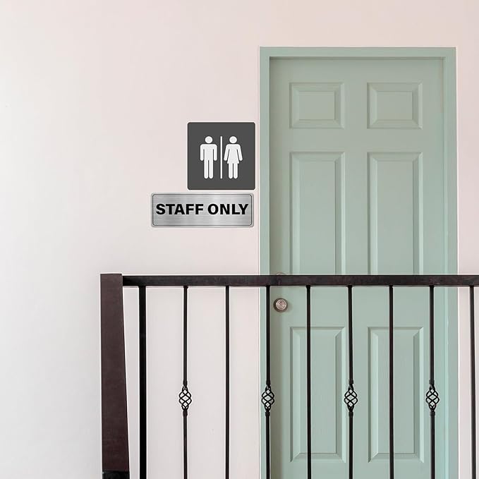 Staff Only Sign Aluminum Silver 9 x 3 Inches Self-Adhesive Waterproof Metal Door Wall Sign for Business Offices 4 Pack