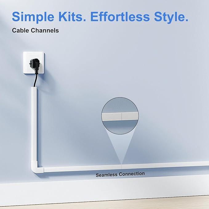 Yecaye Cord Hider, 113in One-Cord Cable Concealer, Cord Covers for Wires on Wall, Easy Install Cable Management Kit for 2 Small Wires, Cables Raceway Home Office, W0.59in H0.4in, White