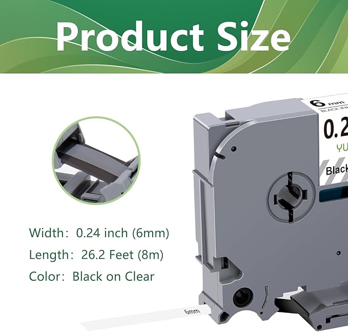 TZe-111 6mm TZe Clear Tape Compatible with Brother PTouch TZe111 TZ-111 TZ111 TZ 6mm 0.23 Laminated Black on Clear Label Maker Tape for PT D200 D210 D220 D400 PT-H110, 3-Pack