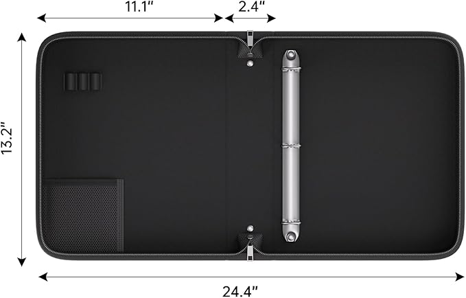 Fireproof 3 Ring Binder with Zipper, 1.5 Inch D Rings Hold up 375 Sheets of 8.5" x 11" (A4), Compatible with Clear Page Protectors, Built-in Net and Pen Holder(Black, 1 Pcs)