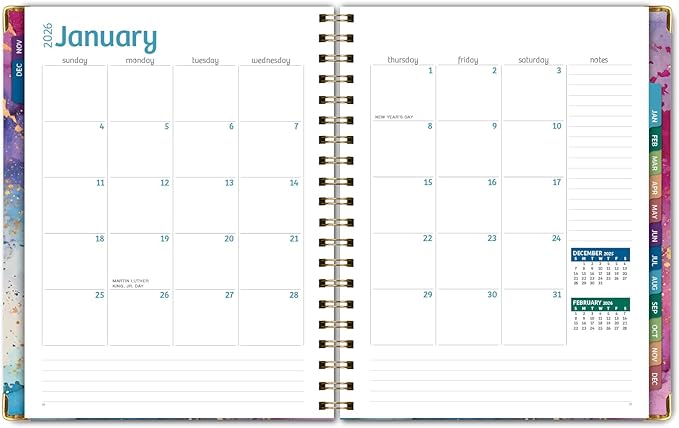 HARDCOVER 2026 Planner, 8.5"x11": 14 Months (November 2025 - December 2026), Daily Weekly Monthly Planner, Yearly Agenda, Bookmark, Pocket Folder and Sticky Note Set (Rainbow Gold Marble)