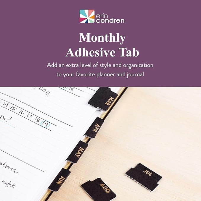 Erin Condren Designer Accessories - Monthly Adhesive Tabs, Neutral Metallic (Set of 12). Great for Organizing and Sorting in Planners, Agendas, or Notebooks by Month