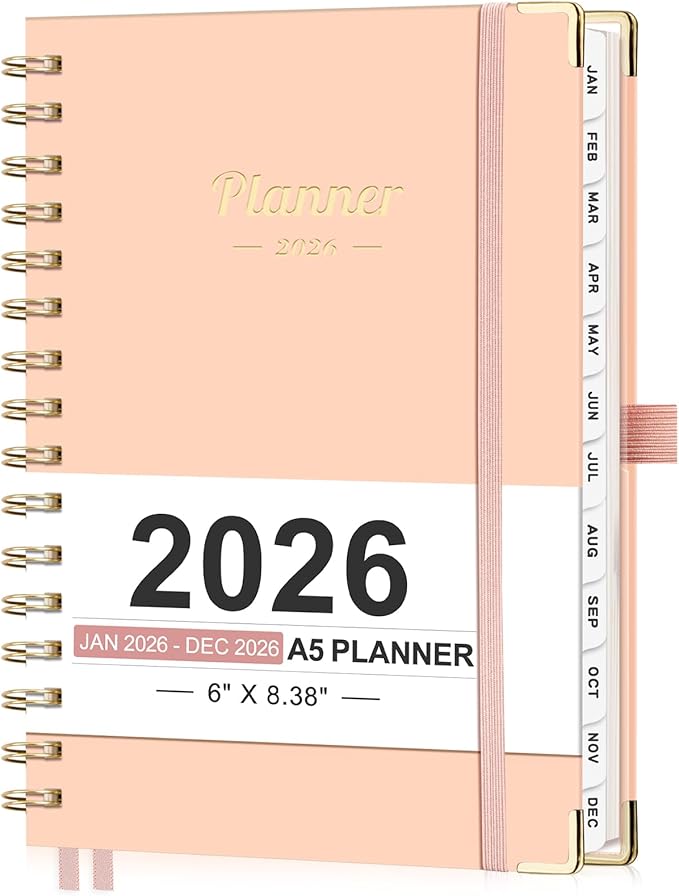 AHGXG 2026 Planner, Weekly and Monthly, 2026 Calendar, Jan 2026 - Dec 2026, Hardcover with Monthly Tabs, 100 GSM Thick Paper, for Women School Home Office Supplies, 6" X 8.38", Pink
