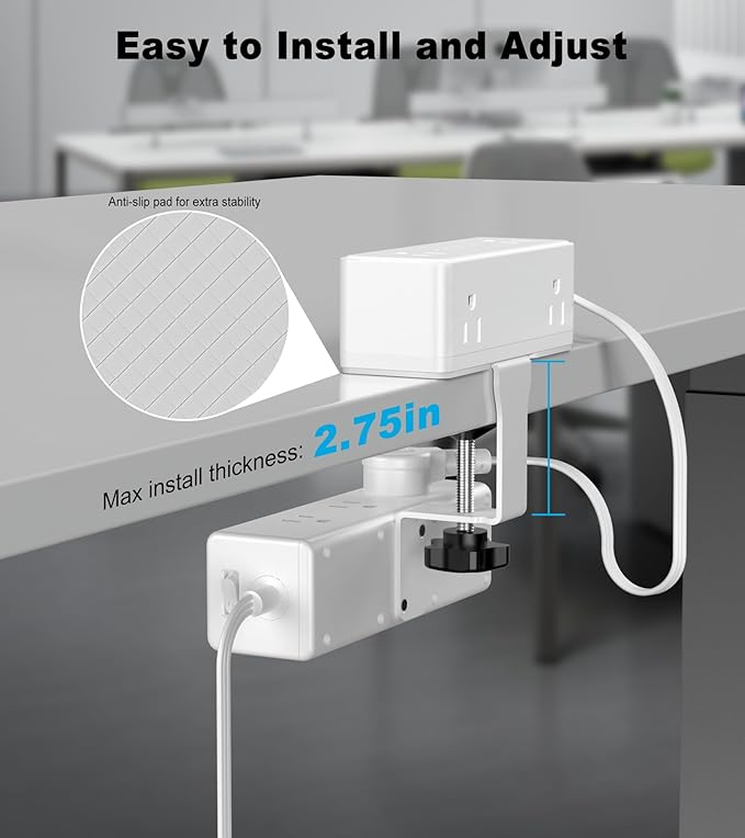 Dual Layer Desk Clamp Power Strip, Desktop Edge Mount Surge Protector with 4 USB Ports(2 USB-C) & 15 AC Outlets, Ultra Thin Flat Plug & 10FT Power Cord for Office Home(ETL Listed)