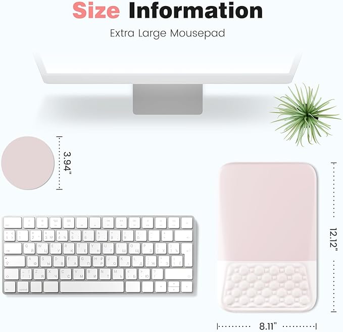 Ospelelf Mouse Pad with Wrist Rest Ergonomic Comfortable Pain Relief Mousepad Wrist Support for Computer Solid Pink