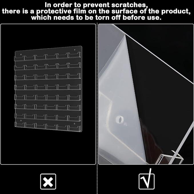 Hillban Acrylic Business Card Holder Wall Mount Clear Sticker Display Rack Multiple Card Holders Clear Acrylic Organizing Sticker Display Stand Pre Drilled(48 Pockets)