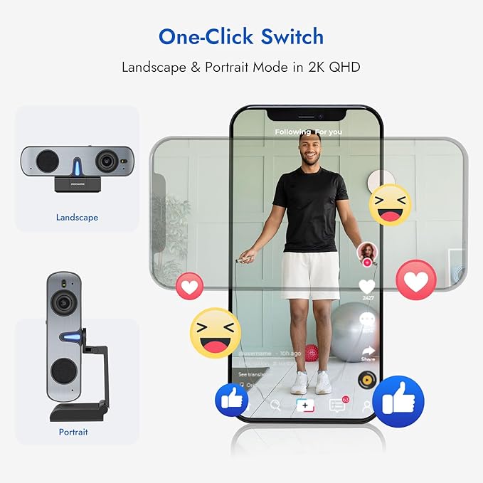 ROCWARE RC28 1080P 60FPS Webcam with Dual Microphones | Cardioid & Omnidirectional Pickup, Hi-Fi Sound, AI Noise Cancellation & Raw Audio Modes for Streaming, Video Calls & Studio-Quality Recording