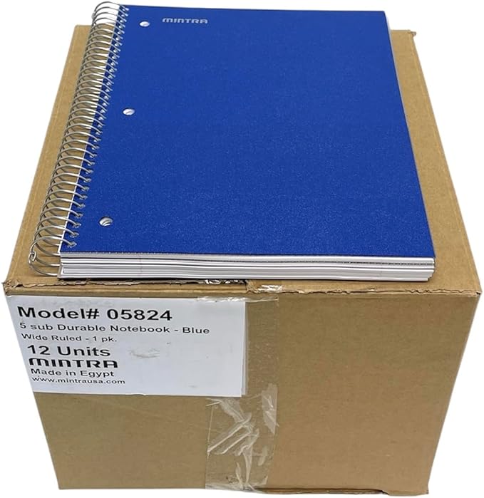 Mintra Office Durable Spiral Notebooks, 5 Subject (Blue, Wide Ruled 12pk)