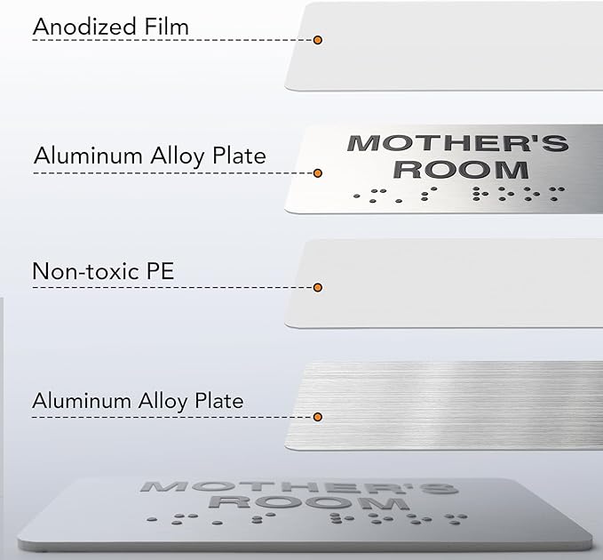 Meeting Room Signs with Raised Text & Grade 2 Braille, Brushed Aluminum/Silver Finish Easy Install with Double-Sided Tape, ADA Compliant Meeting Room Door Sign for Businesses & Offices