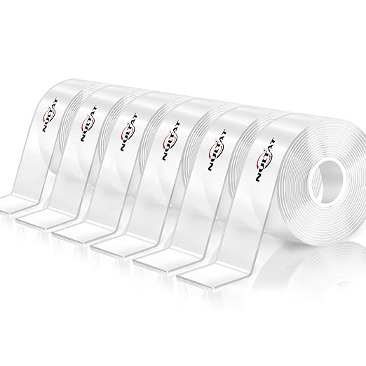 Strong Double Sided Tape Heavy Duty Double Sided Tape for Walls, Clear & Tough Double Sided Mounting Nano Tape, Removable Adhesive Wall Tape for Hanging Picture, Poster, Carpet (60FT)