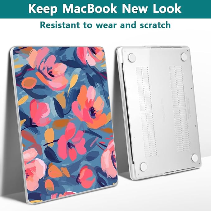 Teryeefi 3D Print Hard Shell Case for MacBook Pro 16 inch, M4 M3 M2 M1 Chip Pro Max 2025 2024-2021,fits Model A3403 A3186 A2991 A2780 A2485 with Type C Adapter & Keyboard Skin-Abstract Pink Flower