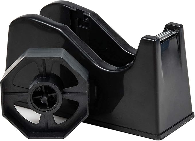 IHOMECOOKER Desktop Tape Dispenser Adhesive Roll Holder (Fits 1" & 3" Core) with Weighted Nonskid Base Black