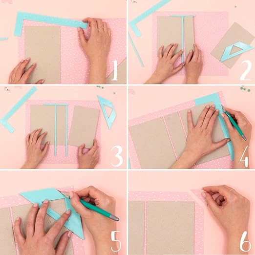 Craftelier - Complete Kit of Binding Rulers + Gift Set - Includes L Ruler + T Ruler + Separation Guide + Corner Cutting Square + Case + Instruction Manual - Color Pink