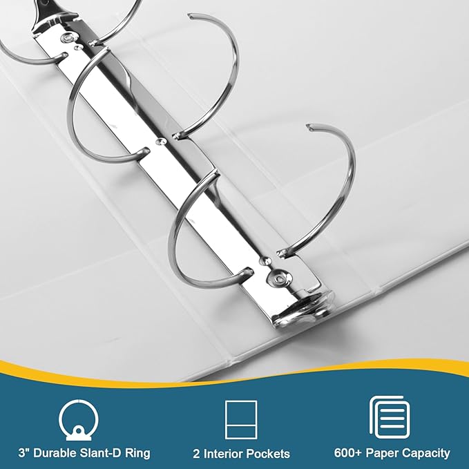 3-Inch 3 Ring Binder, Standard 3" Round Ring Binder Fit Letter Size Paper, Presentation View Binders, White, 10-Pack