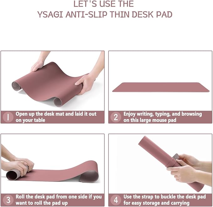 YSAGi Non-Slip Leather Desk Pad XL Size, Waterproof Laptop Computer Desk Keyboard Mat, Table Protector Blotter Mat, Large Mouse Pad for Office/Work/Home/Decor(Dark Pink, 47.2" x 23.6")-No Band