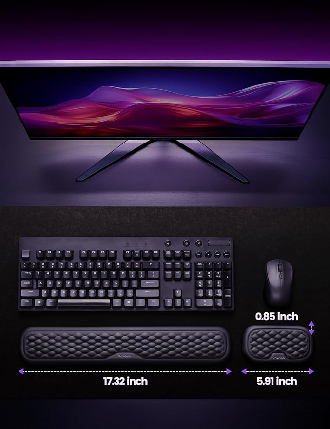 Vaydeer Wrist Rest for Keyboard and Mouse, Computer Ergonomic Wrist Support Pad, Soft Memory Foam Arm Cushion for Desk, Palm Hand Office Laptop Typing-Ocean Blue