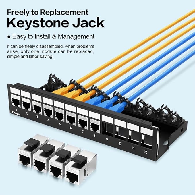 12 Port Patch Panel CAT6 Keystone Patch Panel (EC Listed) Network for Home/Office (1U 12Port, CAT6 Shielded)