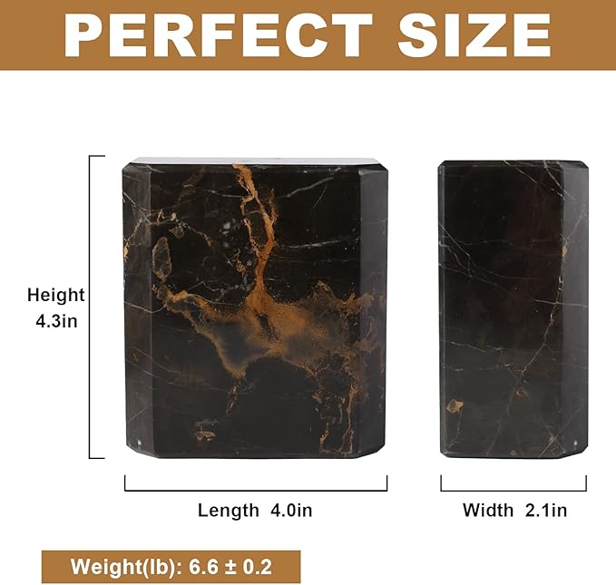 BCS Italy Natural Marble Bookends for Shelves, 7lbs Decorative Book Ends for Heavy Books, Athenian Column Stone Book Holders, Office Bookshelf Stopper Decor for Books, CDs, Video Games (Nero Portoro)