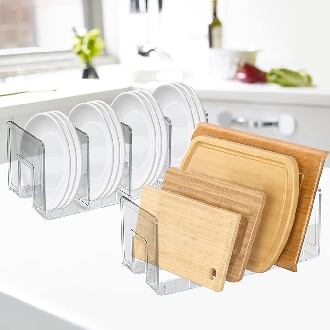 SAYEEC Acrylic File Sorter, Clear File Holder Acrylic Desk Organizer, Sturdy Desktop Files Organizer Files Folder Holder Rack for Envelopes Mail Letter Paper Notebook Electronics (4 Sections, 1 Pack)