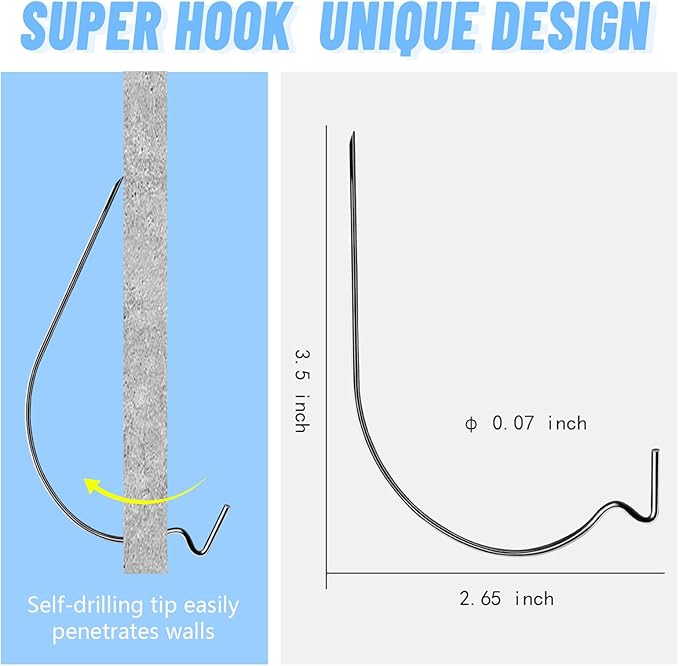 20pcs Black Super Hook Picture Hangers and Office Pack, Drywall Hooks for Hanging Pictures, Wall Hooks, Picture Hangers, Picture Hanging Kit，Hang Art, Clock, Shelves, Mirrors