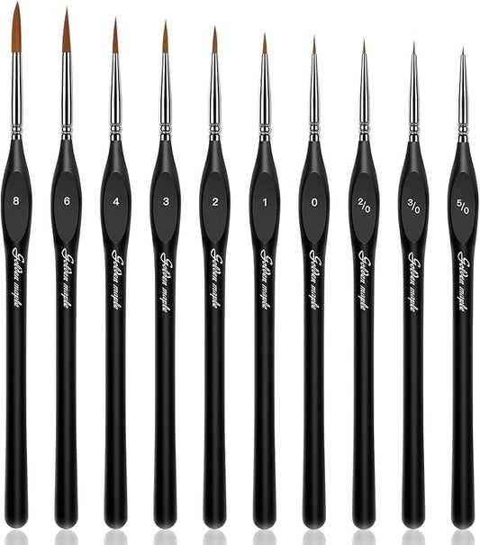 Golden Maple Detail Paint Brushes Set 10pcs Miniature Brushes for Fine Detailing & Art Painting - Acrylic, Watercolor, Oil, Models