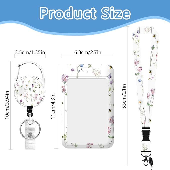 Flowers Badge Holder Reel Lanyard,ID Card Badge Holder Retractable Name Tag Clips for Doctor Nurse Teacher Office Student