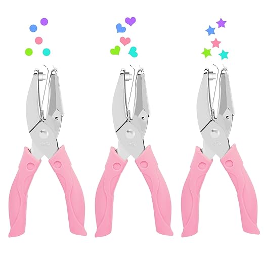 UCEC 3 Pack Hole Punch Shapes, Single Hole Punch,Mini Hole Puncher with Soft Grip, 0.2 Inch Star, 0.22 Inch Heart Hole, 0.25 Inch Circle Punch for DIY Craft Tag Clothing Ticket Scrapbook Tool