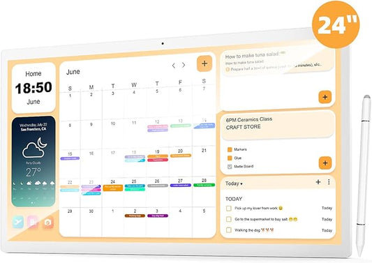 24 Inch Touchscreen Digital Calendar, Wall Planner, Desktop Smart Electronic Calendar, 8GB+128GB Android 13, Supports Google Play Apps, Office Desk Assistant & Family Schedules, Wall/Desk Stand