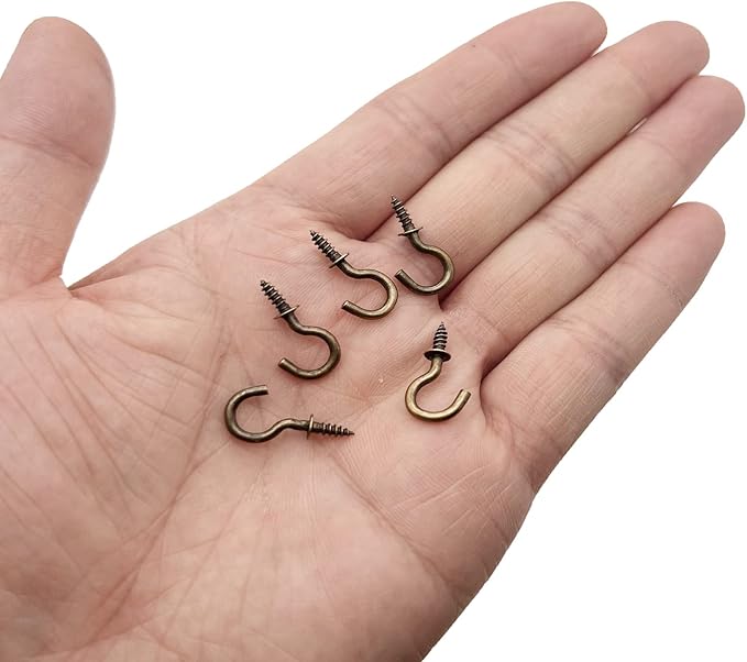 120 Pcs 1/2 Inch Screw-in Hooks Nickel Plated Metal Cup Hooks, Ceiling Hooks Bronze