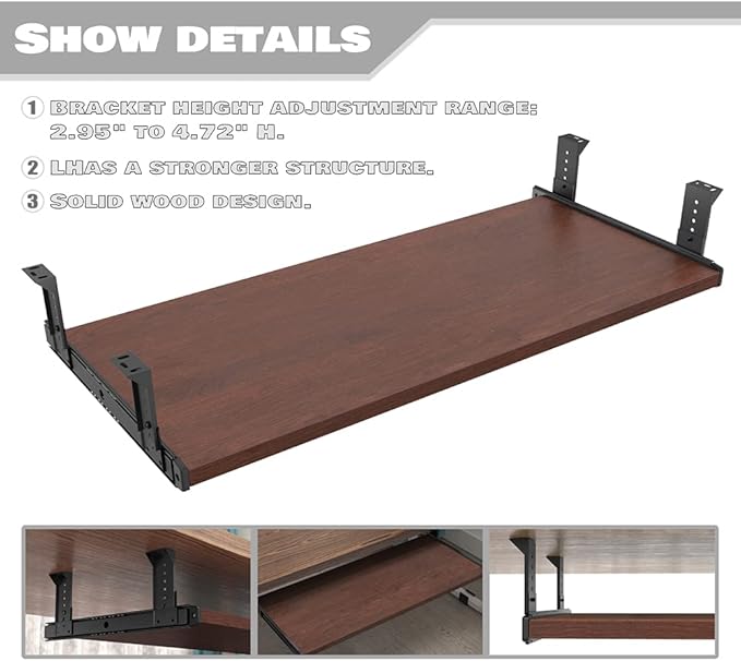 FRMSAET Furniture Accessories Office Product Suits Hardware 20/24/30 inches Keyboard Drawer Tray Wood Holder Under Desk Adjustable Height Platform. (30 inches, Cherry)