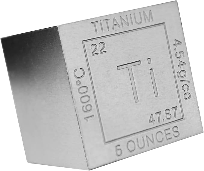 5 oz Titanium Cube Paperweight 1.25" (32 mm) | 99.99% Pure | Chemistry Design with Certificate of Authenticity