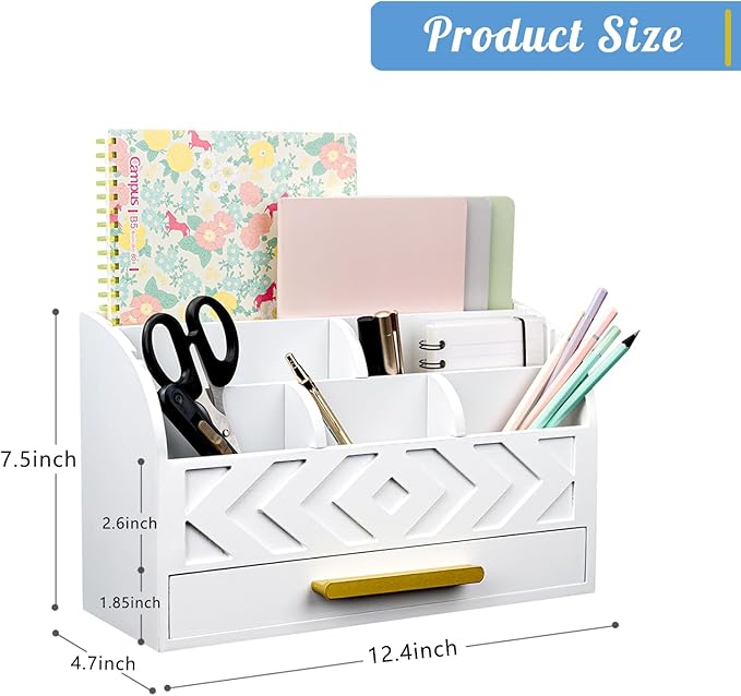 Wooden Desk Organizer Mail Organizer Countertop, Desktop Organizer Mail Sorter Mail Holder Bill Organizer for Desk, Desk Organizers and Accessories for Women (White)