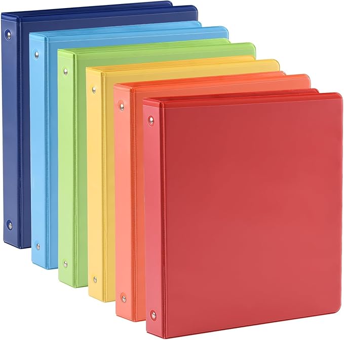 1-inch 3 Ring Binde with 2 Inside Pockets, 1" Clear View Binder Holds US Letter Size 8.5'' x 11" Paper, 1“ Round Ring Binder for Office/Home/School Supply, 6 Pack (6 Colors Assorted)