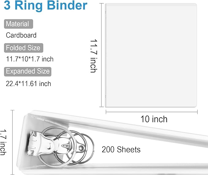 Comix Sturdy 1 Inch Round Ring View Binder, Standard 1" 3 Ring Binder for 200 Sheets of US Letter Size Paper, Pack of 12 (White)