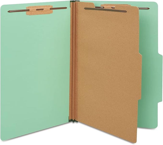 Staples Colored Pressboard Classification Folders, Legal, 1 Partition, Green, 20/Pack