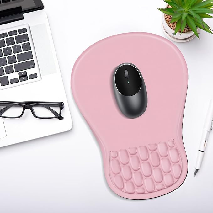 YIWEI Ergonomic Mouse Pad with Wrist Rest Support, Mousepad with Comfortable Memory Foam Wrist Rest and Non-Slip PU Base for Pain Relief, Computer, Laptop, Office, Home (Pink)