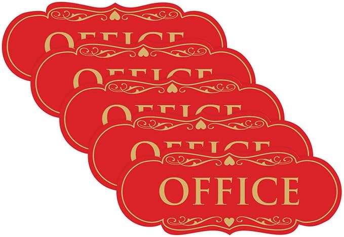 All Quality Designer Office Sign | Easy Installation - Red/Gold - Large (5 Pack)