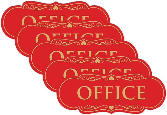 All Quality Designer Office Sign | Easy Installation - Red/Gold - Medium (5 Pack)