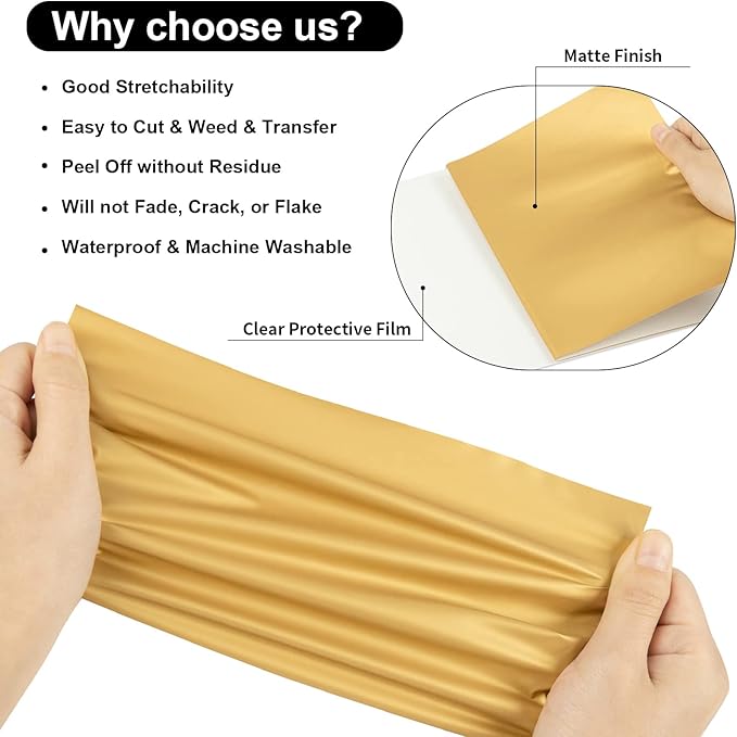 VINYL FROG Heat Transfer Vinyl Roll HTV Vinyl - 12" x5ft Gold Iron on Vinyl for T-Shirts, Heat Press Vinyl for DIY Craft Designs (Gold)