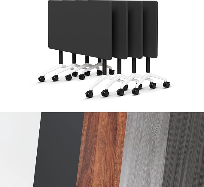 Conference Room Table, Folding Conference Tables,Thicken Grey Tabletop,Flip Top Wooden Seminar Meeting Room Table for Conference Room Offices (4, Black, 47.2“)