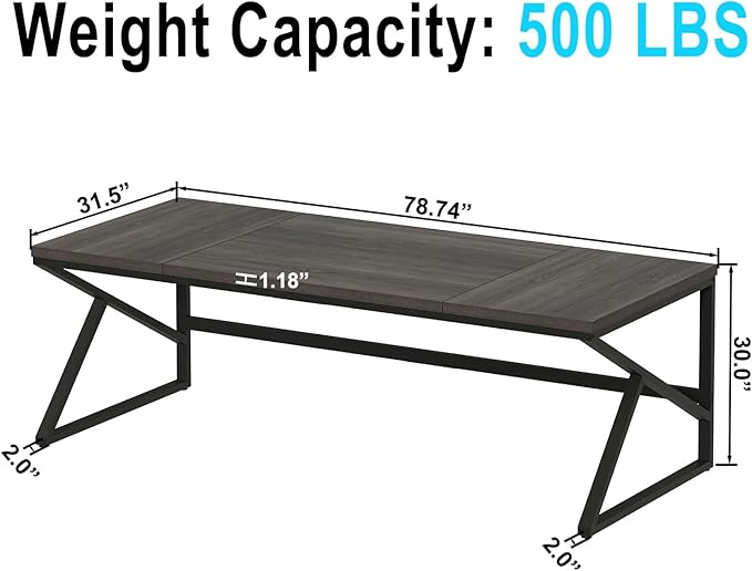 HSH Extra Long Home Office Desk, Industrial Metal Wood Computer Desk, Large PC Laptop Table for Two Person Executive Writing Work Study Gaming, Bedroom Living Room Dual Monitor Desk, Dark Gray,78 Inch