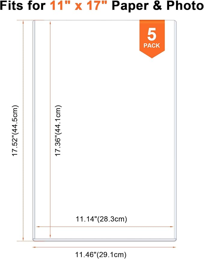Ndsox 5 Pack 11" x 17" Rigid Print Protectors - Heavy Duty Hard Plastic Sheet Page Protectors - Crystal-Clear Menu Holders - Top Loading Art Prints Sleeves for Documents Magazines Posters Photographs