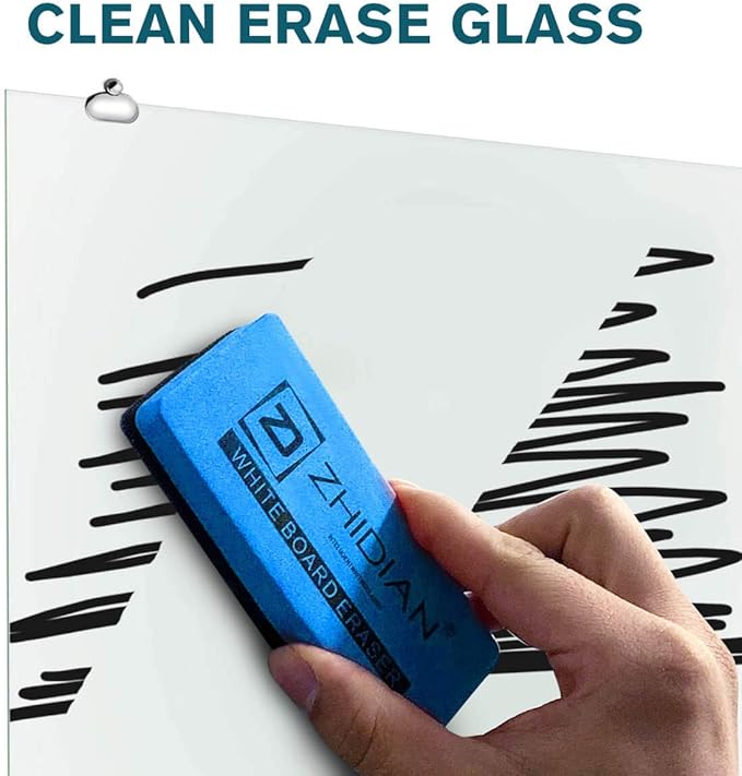 Magnetic Glass Whiteboard - Glass Dry Erase Board 48"x30" Large Frameless Tempered Glass Board for Walls Office School and Home