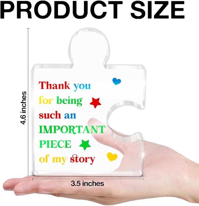 Teacher Appreciation Gifts for Women Men, Thank You Graduation Christmas Gift for Teachers Friends Classmate Novelty Daycare Teacher Gift Acrylic Puzzle Piece Desk Decorative Sign for Home Decor