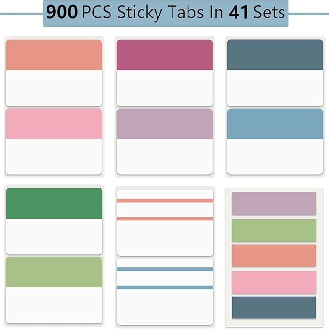 ELII 900 PCS Book Tabs 2 Inch Sticky Index Tabs, Colored Page Markers Repositionable Tags Reading Tabs Self Adhesive Tape Flags for Books, Binders, Notebook and File Folders